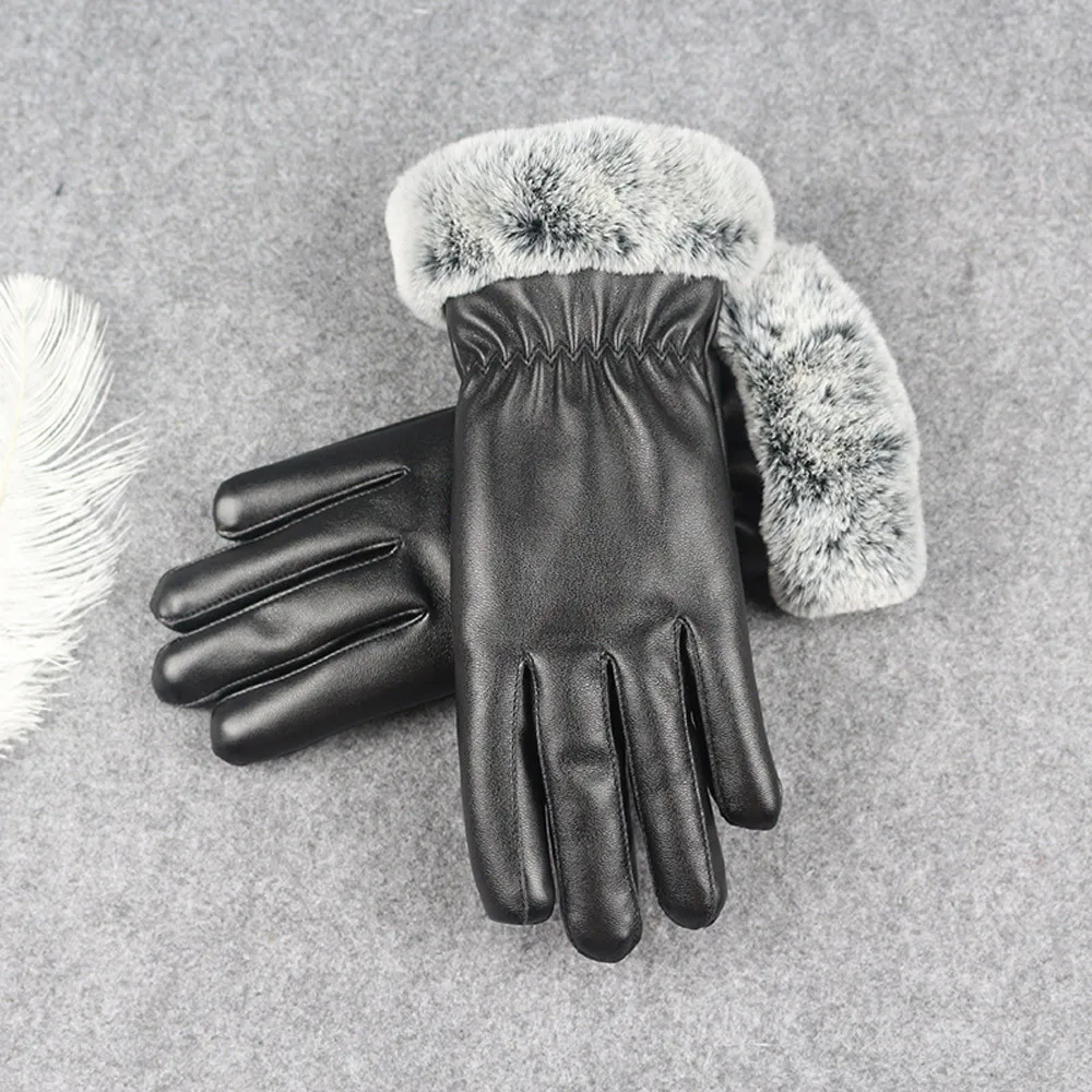 KLV/перчатки Модные женские туфли женские зимние теплые кожаные водительские мягкой подкладкой черные перчатки z0920