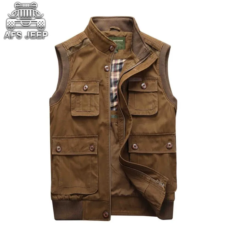 Plus Size 4XL 5XL Men Vests Cargo Pockets Design Spring and Autumn