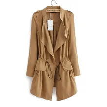 OLGITUM 2017 spring Autumn women long section waist drawstring of the threaded sleeve windbreaker jacket Tops TR049
