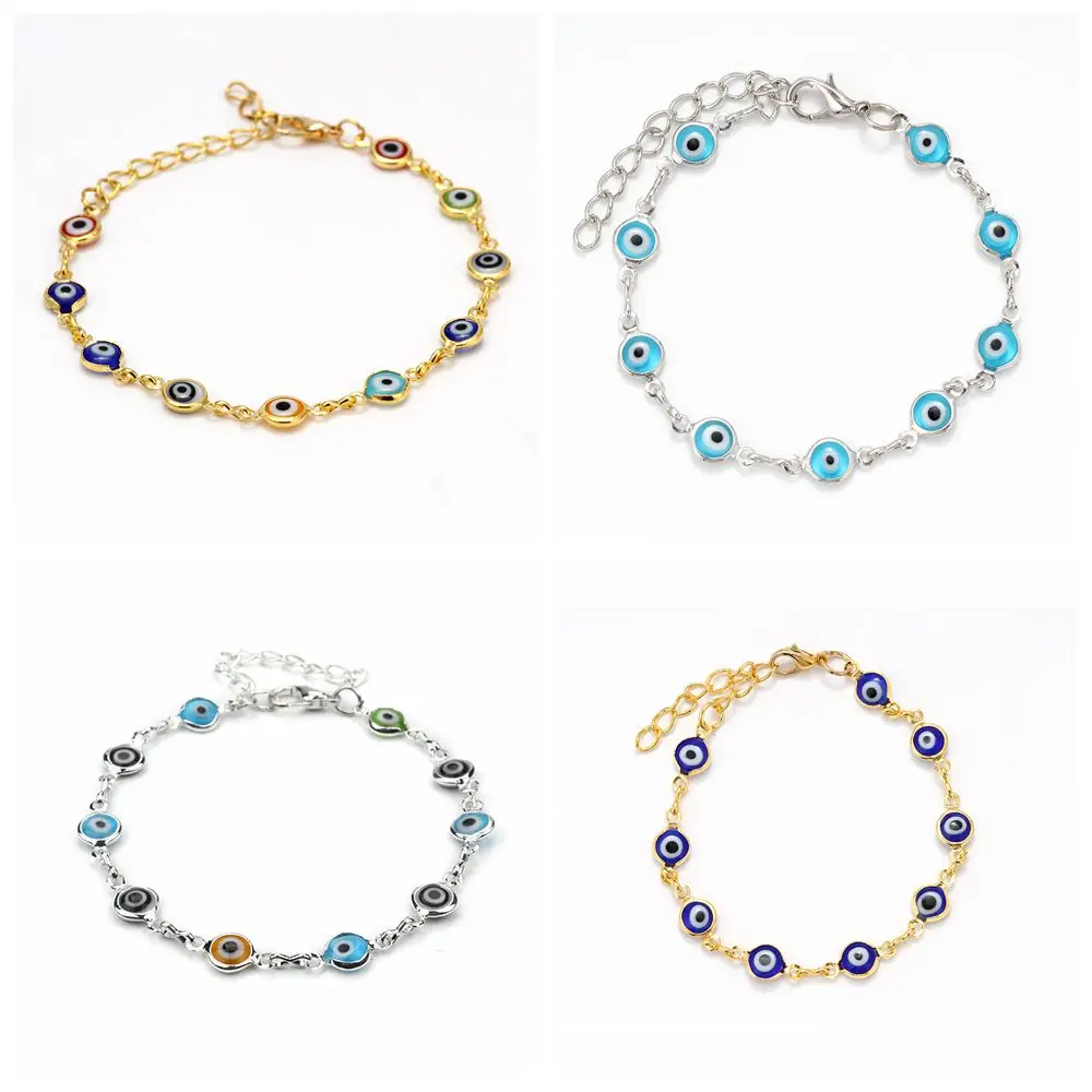 

MEIBEADS 1pc Fashion Evil Eye Alloy Metal Silver Chain Colorful Evil Eye Beads Bracelet Bangle For Women Jewelry