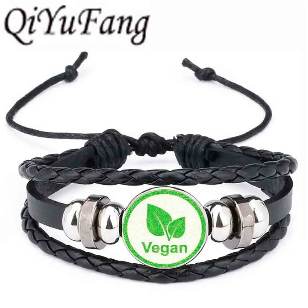 QiYuFang веганская диета кожаный браслет вегетарианская диета go органические ювелирные изделия черный многослойный очаровательный браслет для женщин и мужчин 1 шт./лот