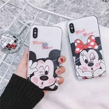 

For iPhone11Pro Clear Case Couples Wink Mickey Minnie Phone Case Xsmax XR 7/8PLUS 6S TPU Soft Back Cover Shell Protection