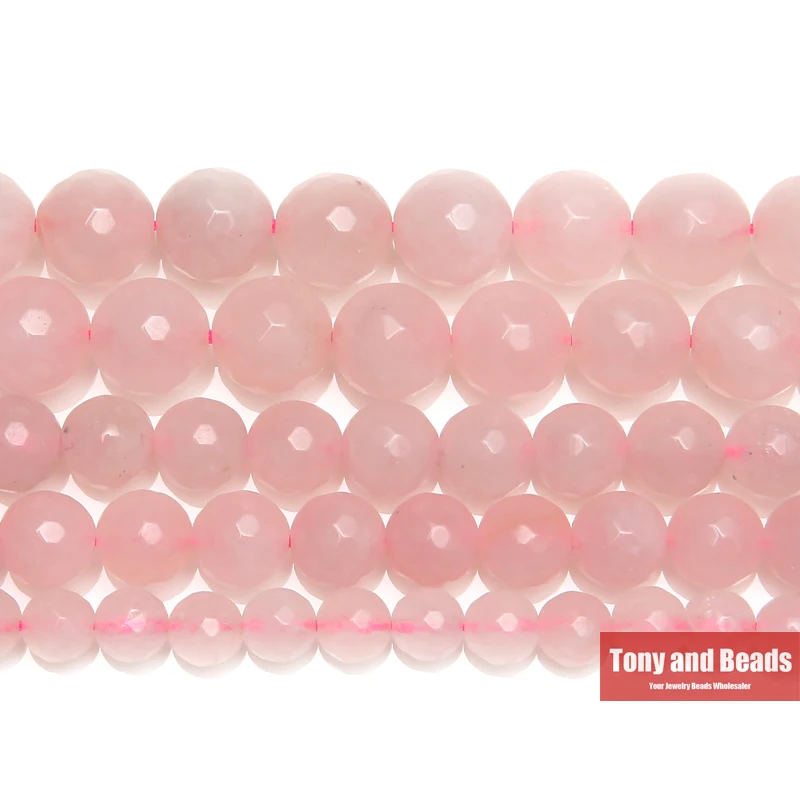 

Free Shipping Faceted Pink Quartz Loose Beads Stone 15" Strand 4 6 8 10 12 14MM Pick Size For Jewelry Making Q17