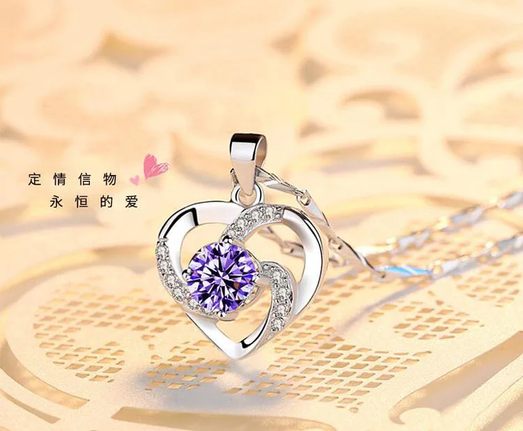 KOFSAC роскошный кристалл CZ чокер с подвеской в форме сердца ожерелье 925 пробы Серебряная цепочка Ожерелье s для женщин Свадебные украшения подарки