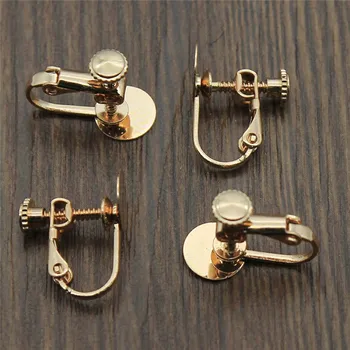 

10pcs 5 Colors 14x17mm Ear Clip With 8mm Flat Round Base Rotate Screws Earring Clip Jewelry Making Accessories