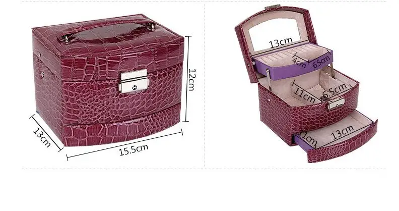 Juelee высокого класса крокодил печати ювелирных изделий дисплей коробка 3 слоя кольцо Ожерелье Ювелирные изделия Чехол леди подарок для хранения домашних запасов