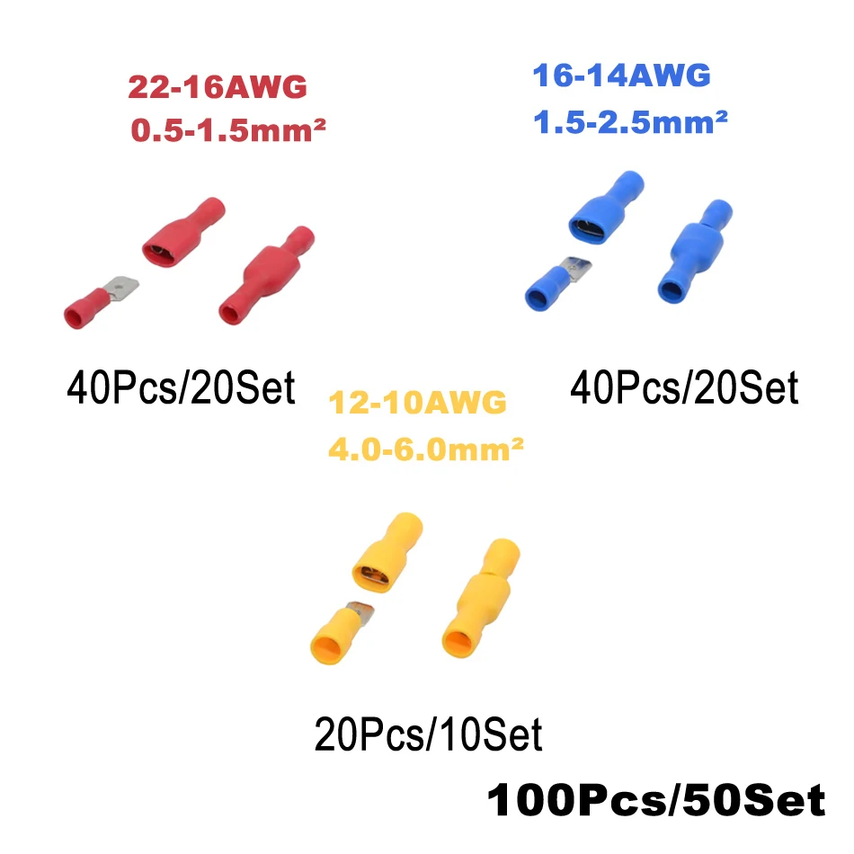 100 штук 50 компл. провод электрический разъем Мужской Женский обжимной изоляция кабеля нейлона терминала MDD FDD автомобиля Терминатор FDFD FDFN - Цвет: FDFD Tao 50Set
