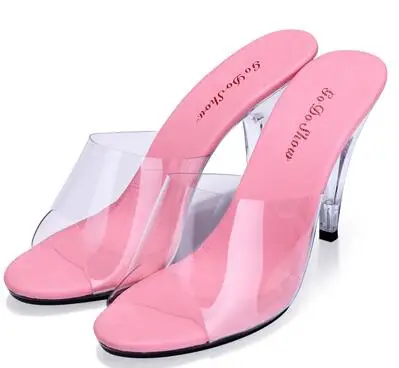 4 цвета; женские летние босоножки; шлепанцы; пикантная обувь на высоком каблуке 10 см; модельные прозрачные шлепанцы для подиума; большие размеры - Цвет: Heel 10cm