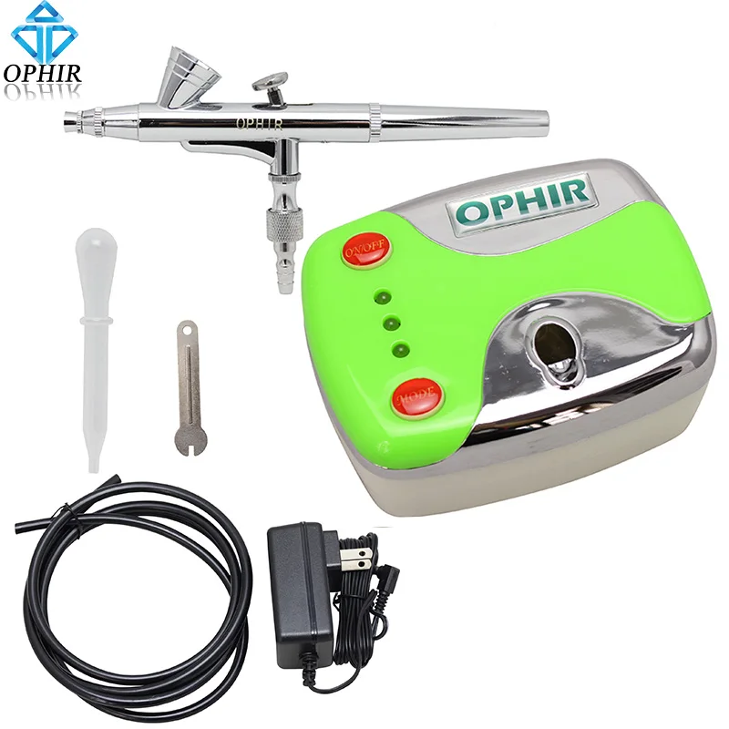 OPHIR Portable 0.2 mm Air-brush Dual-Action Airbrush Kit with Air Compressor for Makeup Face Paint