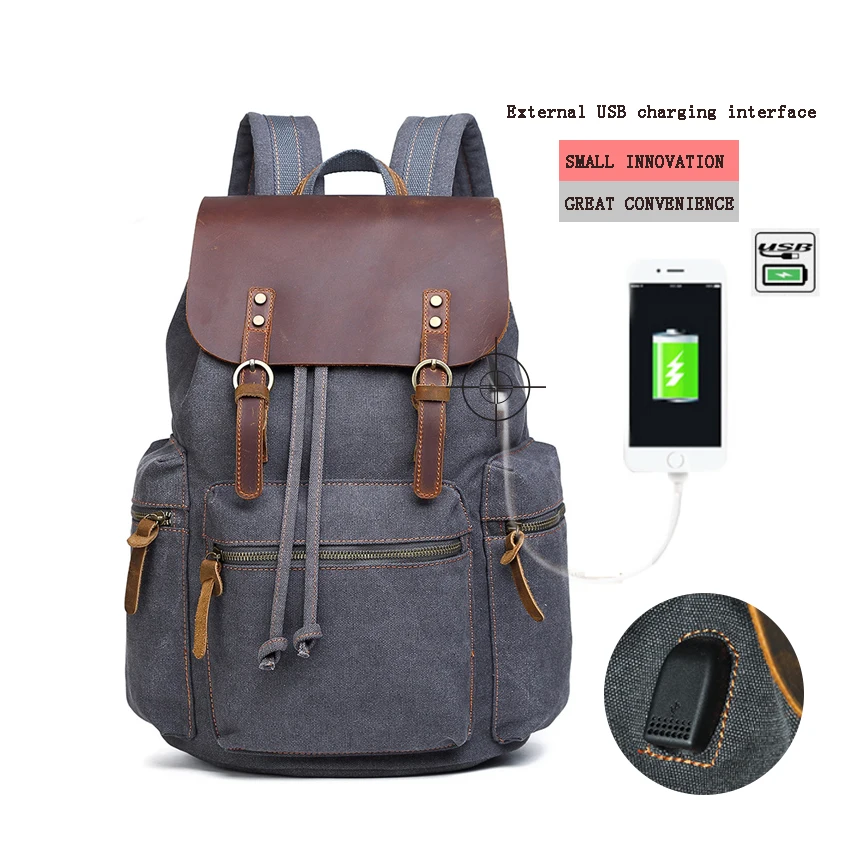 

Multifunction USB charging Men 15inch Laptop Backpacks For Teenager unisex Fashion Male Leisure Travel backpack canvas vintage