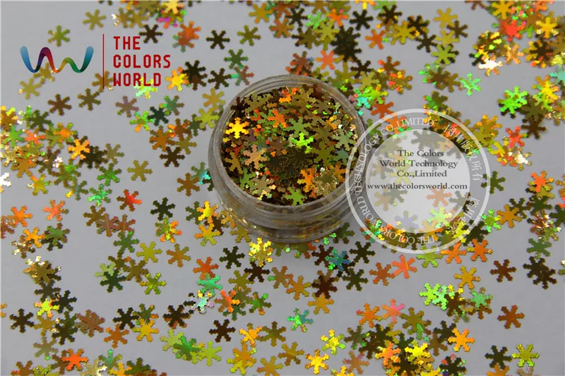 

TCA200 laser holographic Gold color Glitter paillette Snowflake shape 6.0mm Size spangles for Nail Art and DIY supplies