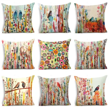

Elife Polyester Cotton linen Cushion Cover Animal Bird Pillow Case Pillows Cover For Sofa Car Seat waist Home Decorative 45*45cm