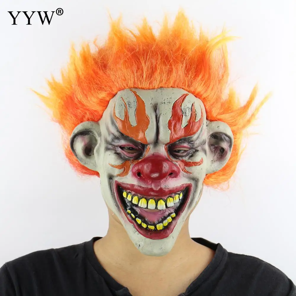 

New Festival Horror Scary Clown Masks Halloween Party Cosplay Masker Props Halloween Fire Hair Zombie Adult Latex Mask Mascaras