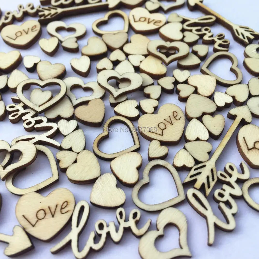 1000pcs Rustic Wooden Wood Love Heart Wedding Table Scatter Decoration Crafts 