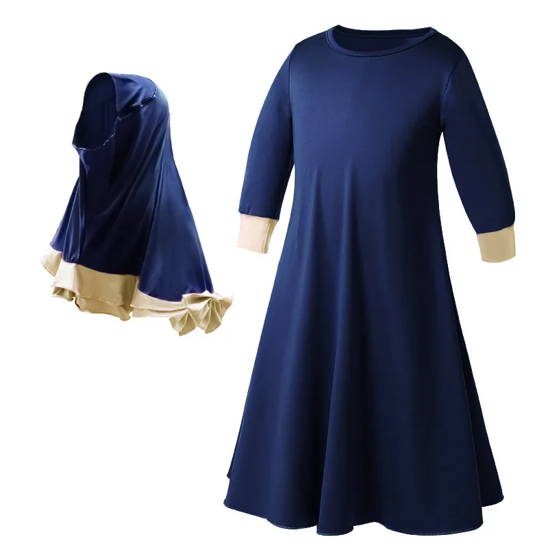 Два комплекта традиционные цветы детская одежда Модное детское Абая, для мусульман платье для девочек джилбаба и Абаи исламских детей платья Хиджаб - Цвет: blue