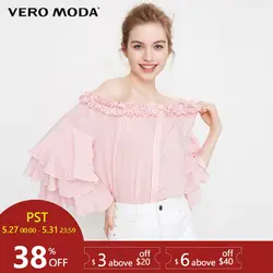 Vero Moda Весна Лодка воротник Лепесток рукава рубашка в полоску | 318231518