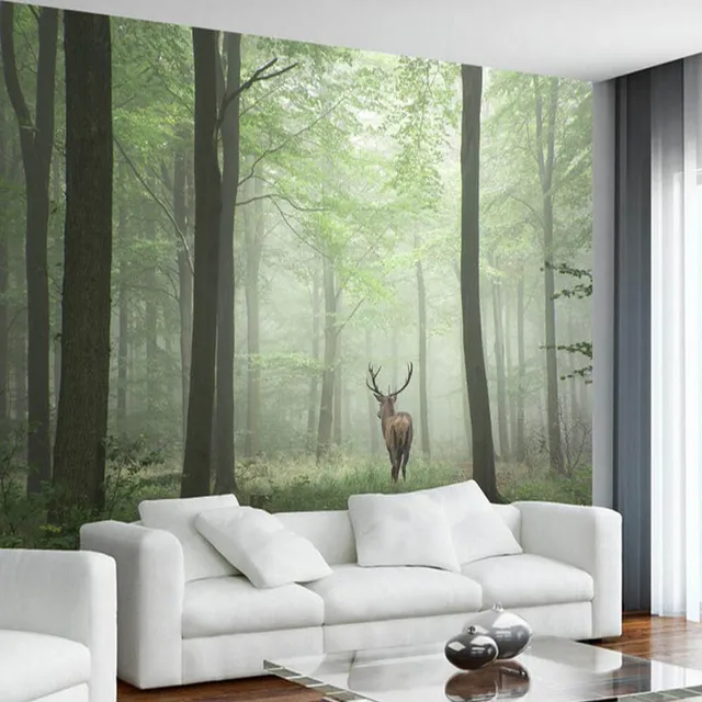 3d Groene Boom Ochtend Zon Elanden Foto Behang voor Woonkamer TV ... 3d Groene Boom Ochtend Zon Elanden Foto Behang voor Woonkamer TV ...