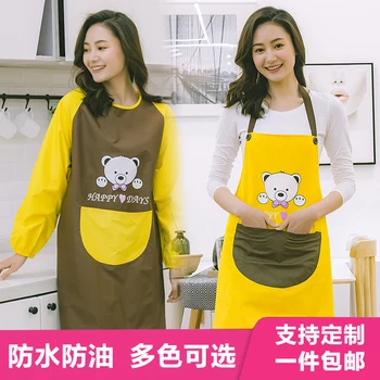 

Apron Kitchen Home Waterproof Oil-proof Long Sleeve Fashion Men Work Lovely Customized Printed Advertisement LOGO Overcoat Women