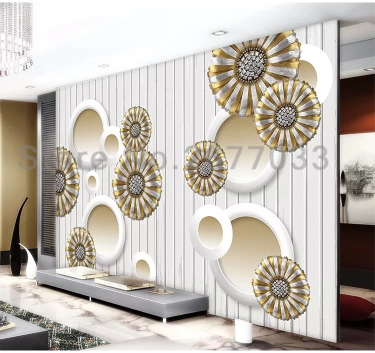 Пользовательские Современный Креативный круглый металлический цветок фото обои настенная ткань гостиная спальня фон настенный Декор 3D Большая фреска