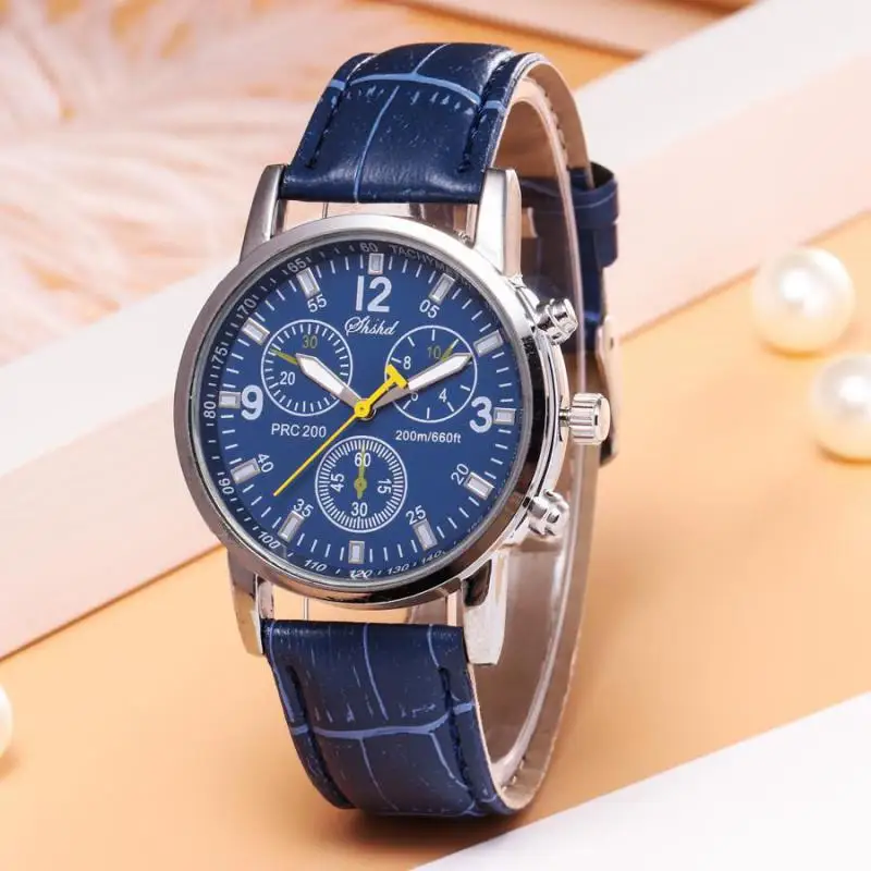 

Fashion Faux Leather Mens Analog Quarts Watches Blue Ray Men Wrist Watch 2019 Mens Watches Top Brand Luxury Casual Watch Clock