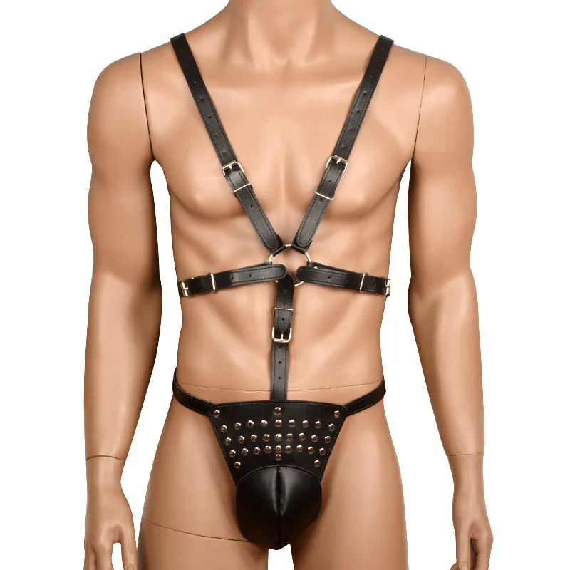 Black Pu Leather Fetish Bondage Restraints Sexy Lingerie -7766