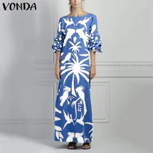 Макси платье женское летнее платье VONDA размера плюс с принтом длинное платье из кусков сарафаны Vestidos женское вечернее платье Femme 5XL