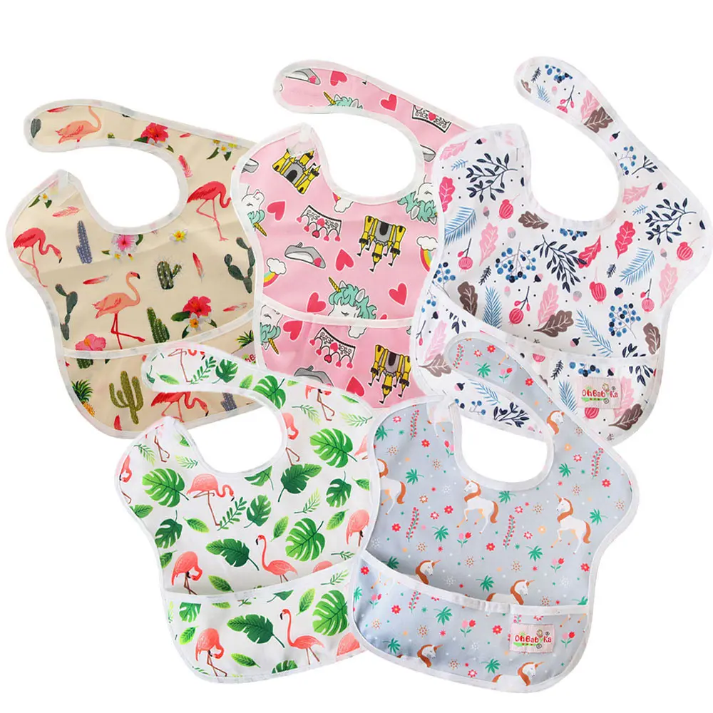 

Wholesale 5 Pack Washable Waterproof Baby Feeding Bibs with Pocket Baby Cloth Accessories for Eating Baby Girl Clothes