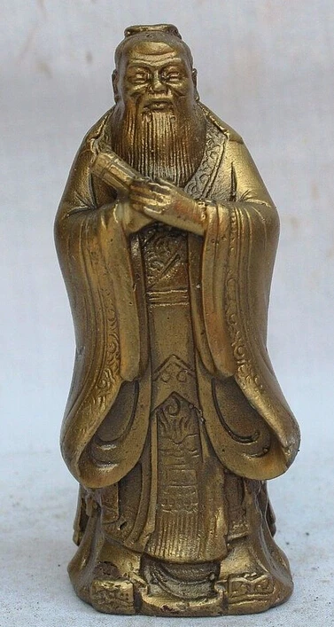 

China Chinese Brass Confucianism Founder Educator Stand Confucius Kong Zi Statue