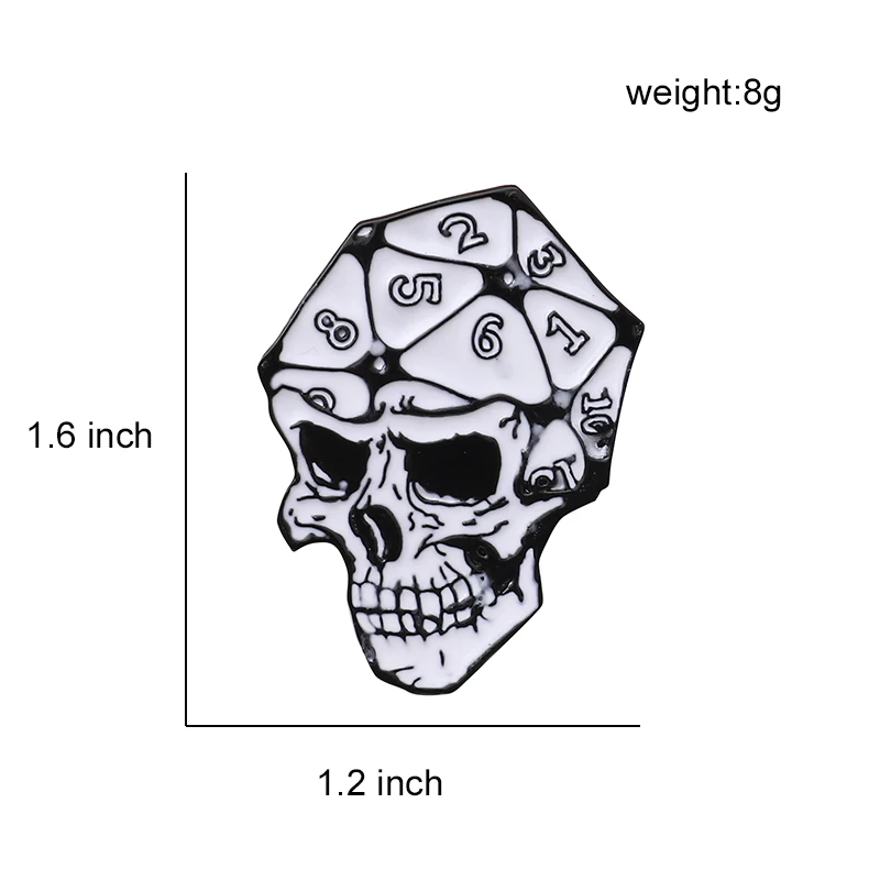 RPG D20 Skull Dice Enamel Pin Dungeons Dragons Lapel Pin DnD Badges Brooches For Game Lover Backpack Accessories