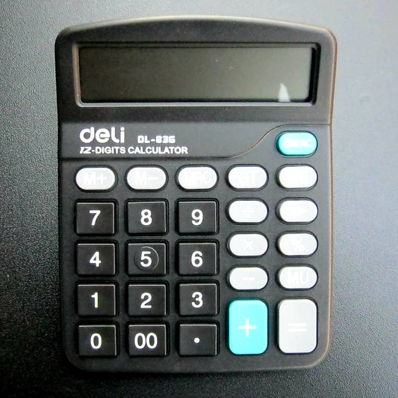 Калькулятор Deli DL 836 с большим экраном 12 знаков черный офисный автоматический