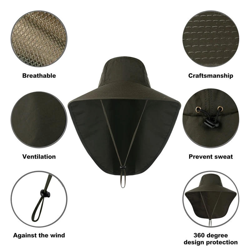 Наружная рыболовная Кепка с широкими полями, Солнцезащитная Складная сетчатая Кепка для шеи, Кепка для кемпинга