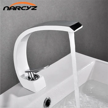 

Basin Faucets Modern Bathroom Mixer Tap White Washbasin Faucet Single Handle Single Hole Hot and Cold Crane For Bathroom W3023