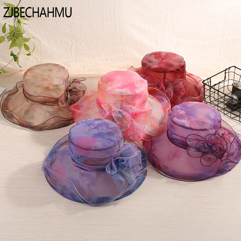 

ZJBECHAHMU Hats Fashion Vintage Elegant Solid Polyester Sun Hat Brand For Women Girl Summer Outdoor beach Hat Snapback Caps 2018