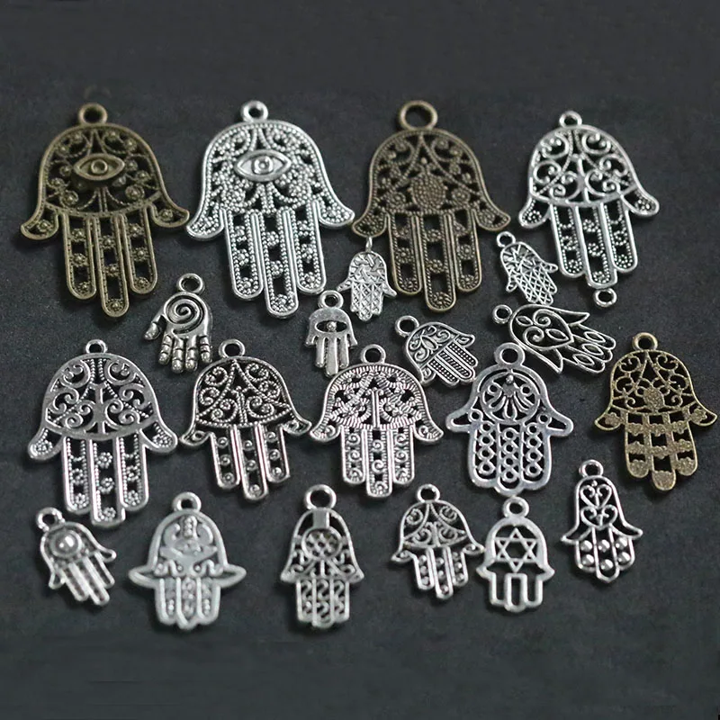 

Vintage Silver Mixed Fatima Hand Pendant Charms For Jewelry Making DIY Handmade Kabbalah Good Luck Protection Accessories