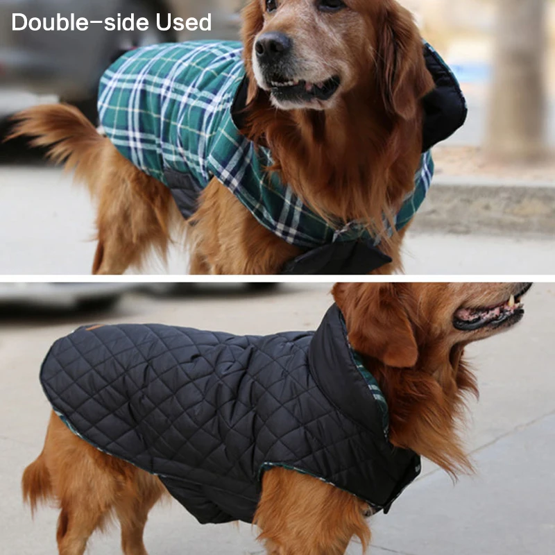 Осенне-зимняя Двусторонняя клетчатая теплая куртка для собаки, водонепроницаемая пуховая ткань в британском стиле, одежда для домашних животных, пальто для больших и средних собак