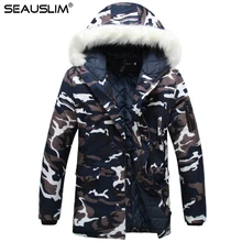 SEAUSLIM парка, мужские камуфляжные парки, зимняя мужская куртка, пальто с мехом, толстые теплые военные куртки, длинные стильные erkek mon LQ-FX-02