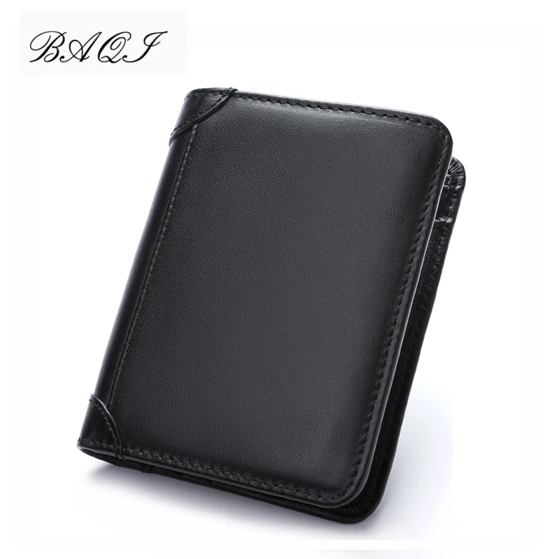 

BAQI Brand Men Wallet Genuine Leather Cow Leather High Quality Coin Purse 2019 Fashion Card Holder Man Zipper Wallet Short Male