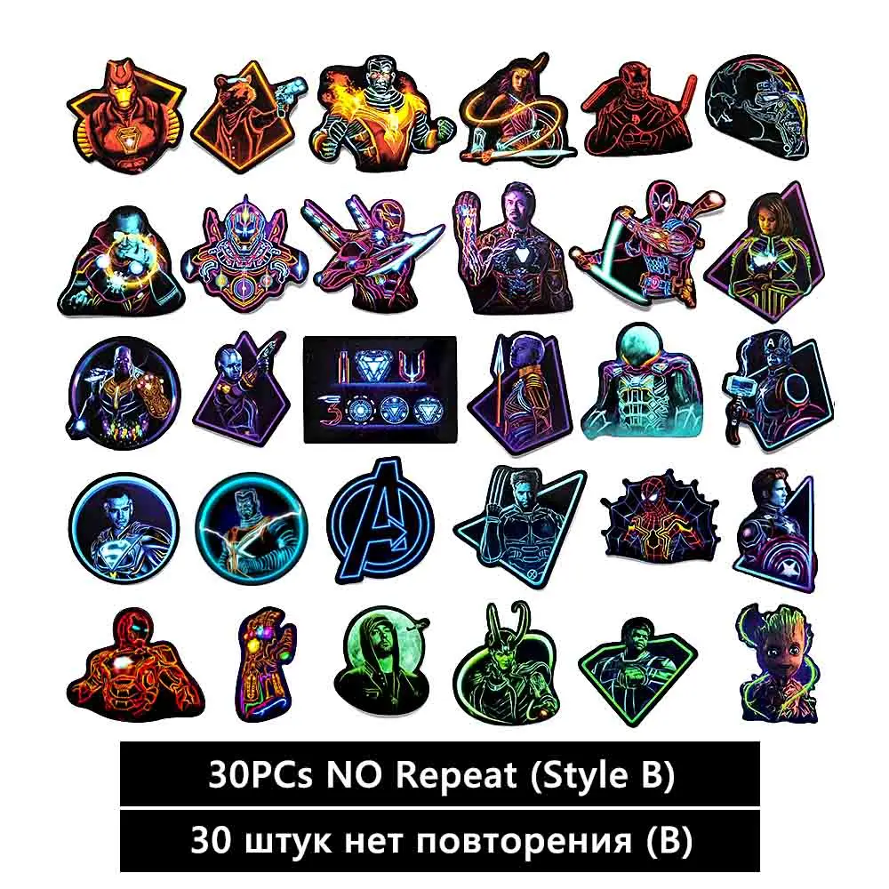 30 pcs Marvel Avengers Stickers for Phone Laptop Car Styles Motorcycle Luggage Notebook Cool Super Hero Sticker Bomb set Decals - Цвет: Style B