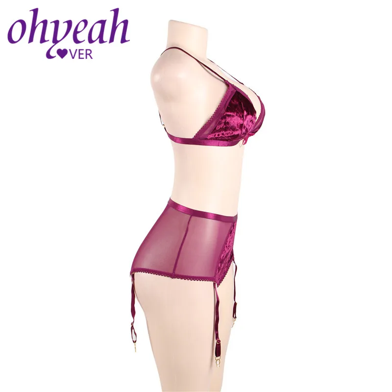 Ohyeahlover Для женщин бархатное нижнее белье сексуальное комплект нижнего белья