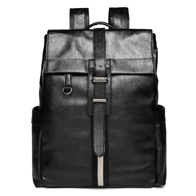 

TOP PU Leather Laptop Backpack School College Rucksack Bag Black Mochilas Con Porta Tablet Mochila Cuero Notebook Slim Backpack