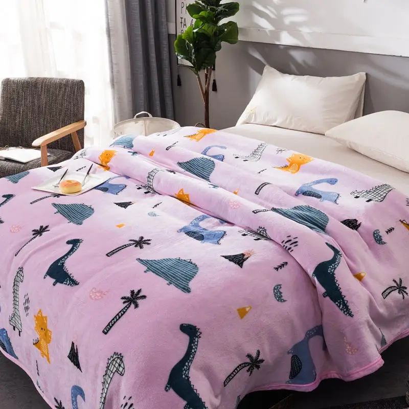1 шт., фланелевое одеяло из кораллового флиса с рисунком динозавра, мягкое покрывало для кровати, дивана, теплое одеяло, зимний подарок - Цвет: Pink Dinosaur