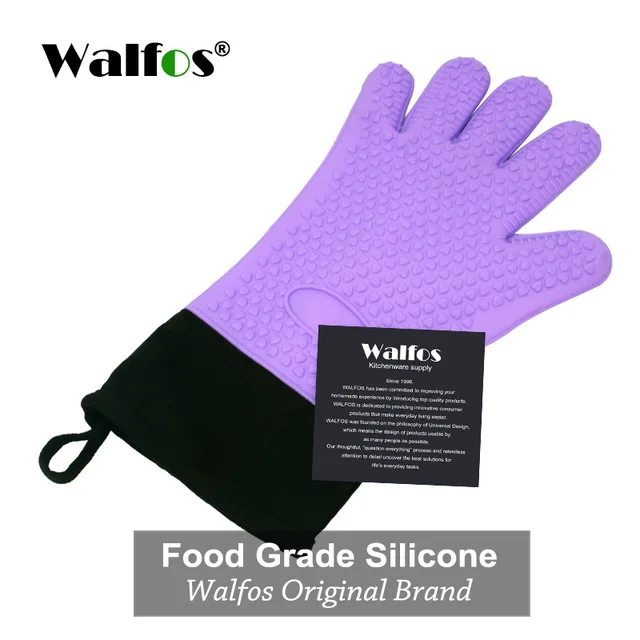 WALFOS, длинные силиконовые кухонные перчатки-перчатки для барбекю, перчатки для гриля, термостойкие перчатки для приготовления пищи, рукавицы для микроволновой печи, перчатки - Цвет: Purple