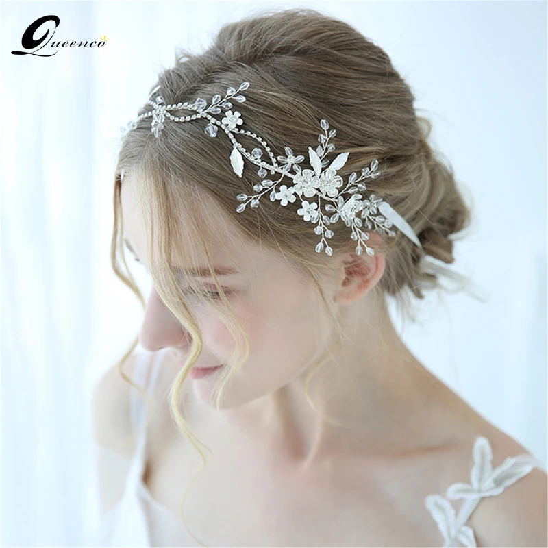 Crystal Tiara Bridal Headbands Silver Floral Headpiece Wedding