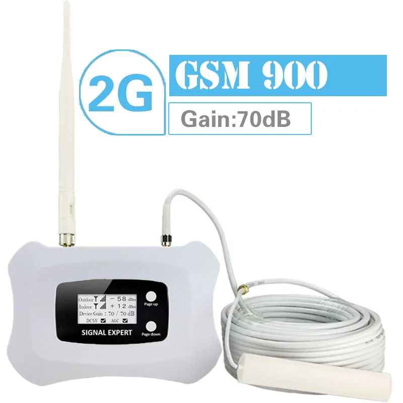 

Smart GSM 900MHz Mobile Signal Booster 2G 900mhz Cellular Signal Repeater Improve voice Amplifier 70dB LCD Display Antenna Set
