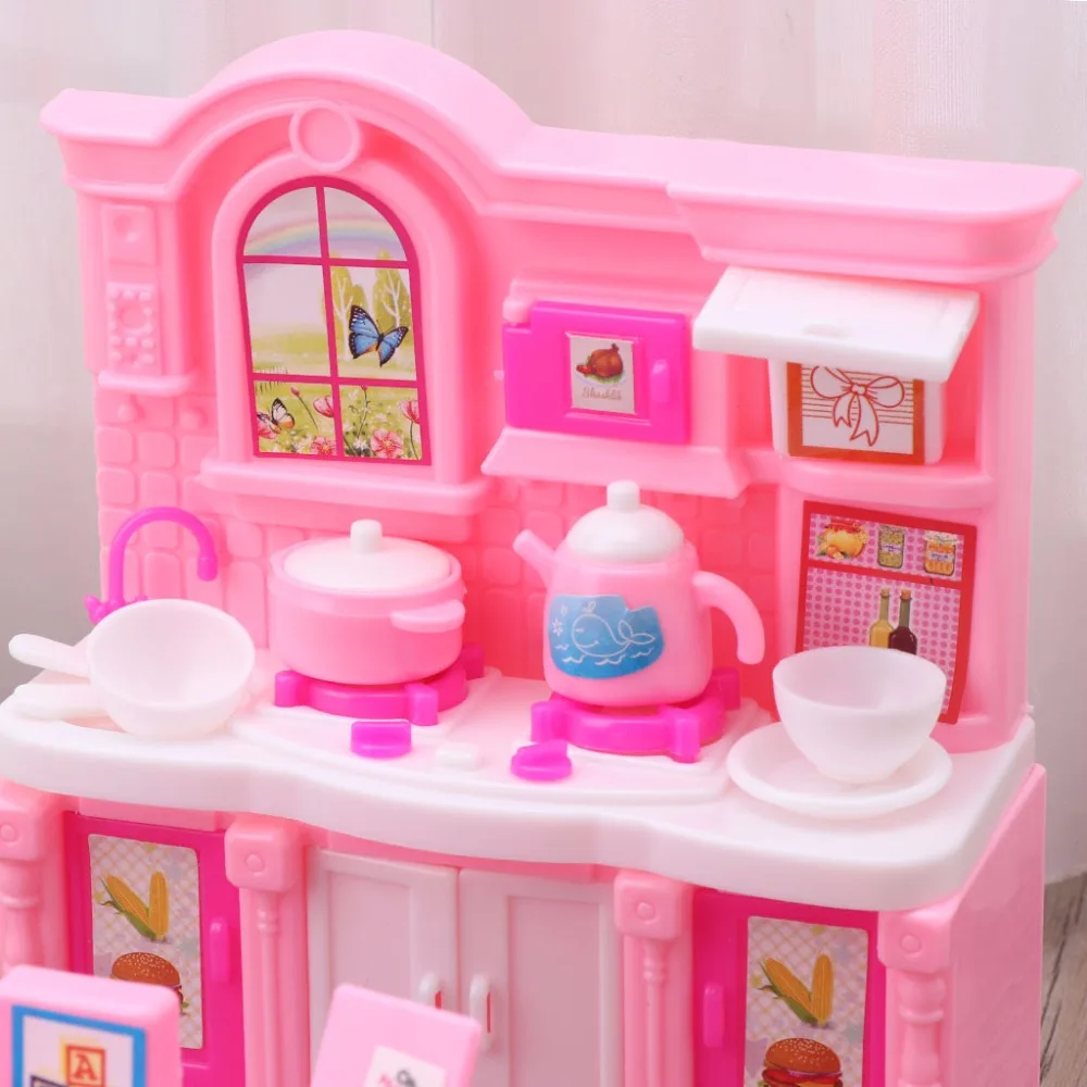 

HBB 26pcs Kitchen Furniture Accessories Dolls Dinnerware Cabinet Kids Toy Girl Gift