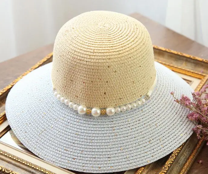 Лучшие продажи корейский стиль Летняя мода новая Рыбацкая шапка с жемчужинками tide Женская Солнцезащитная шляпа открытый пляжный зонтик шляпа - Цвет: Небесно-голубой
