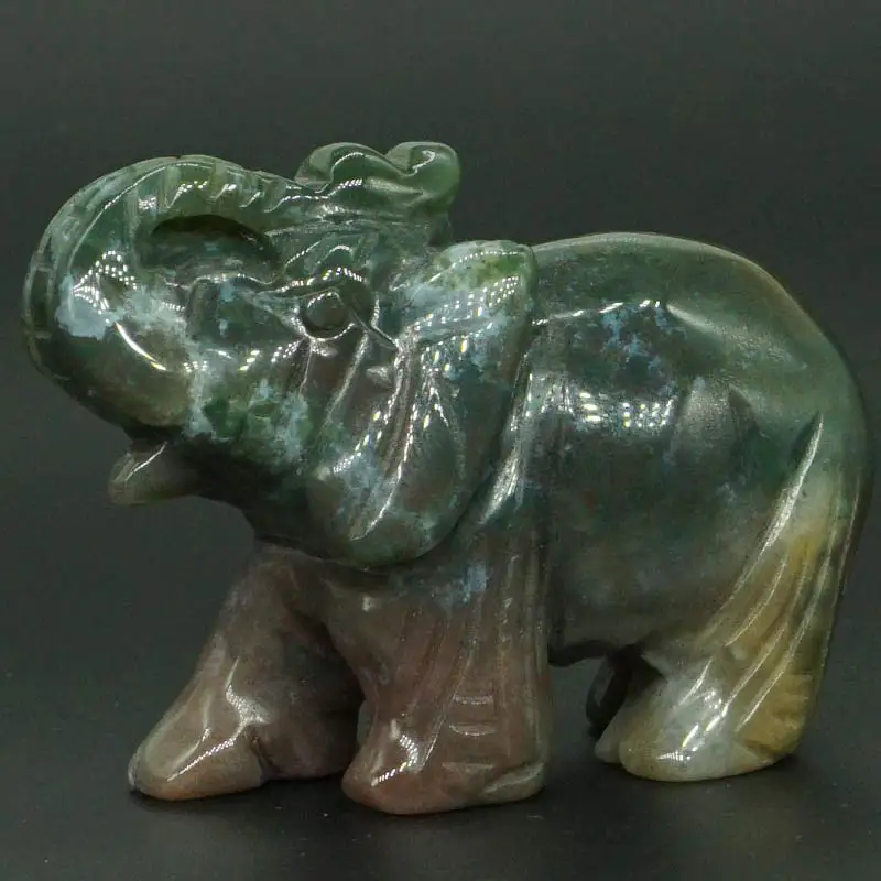 3 Inch Natural India Agate Crystal Elephant Carved Figurine Stone Chakra Healing Reiki Stone Feng Shui Crafts