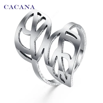 

CACANA Stainless Steel Rings For Women With Double Leaf Fashion Jewelry Wholesale NO.R69