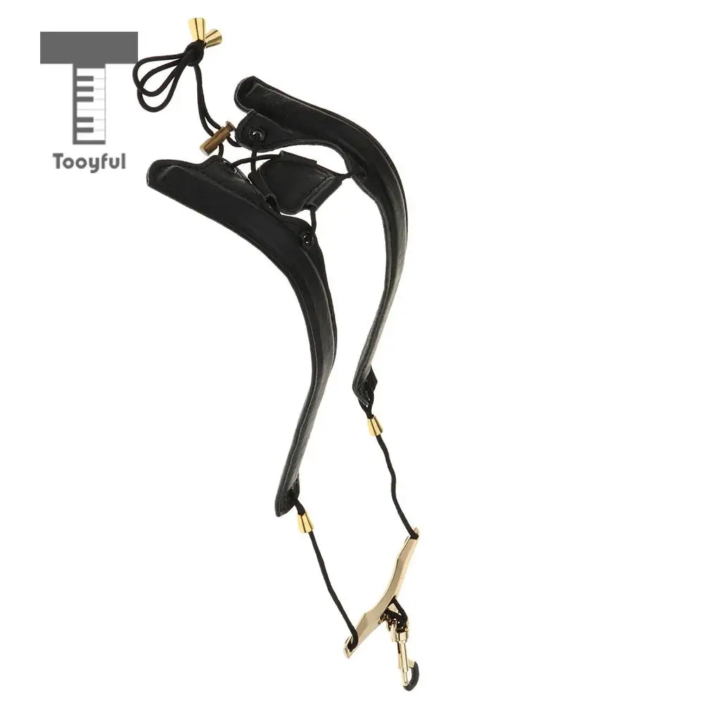 Black/Brown Adjustable Leather Saxophone Shoulder Neck Strap Width 24mm