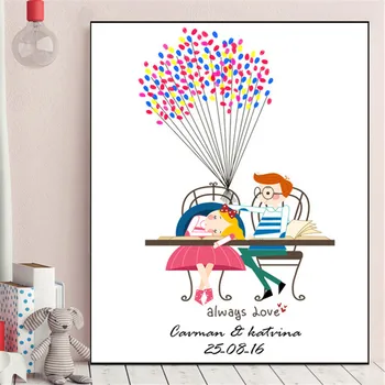 

Customized Fingerprint Canvas Painting Guest Book Souvenir DIY Lovers Sweet Romantic Modern Engagement Wedding Event Party Decor